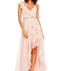 Mac Duggal - 49330 Ruffle Trimmed Polkadot High Low Dress