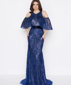 Mac Duggal - 50510D Beaded Velvet Cold Shoulder Evening Dress