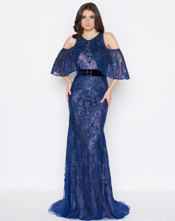 Mac Duggal - 50510D Beaded Velvet Cold Shoulder Evening Dress 3 Mac Duggal - 50510D Beaded Velvet Cold Shoulder Evening Dress