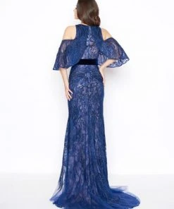 Mac Duggal - 50510D Beaded Velvet Cold Shoulder Evening Dress 6 Mac Duggal - 50510D Beaded Velvet Cold Shoulder Evening Dress