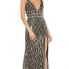 Mac Duggal - 5232 Sequin-Stripe High Slit Dress