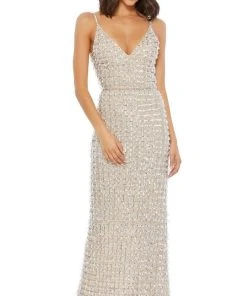 Mac Duggal - 5394 Bead-Fringed V-Neck Mermaid Dress