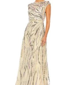 Mac Duggal 5445 - Cap Sleeve Beaded Evening Gown | Couture Candy