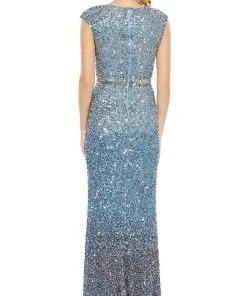 Mac Duggal - 5489 Cap Sleeve Ombre Sequin Gown