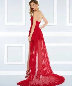 Mac Duggal - 62869 Lace Romper Sheer Overskirt