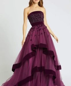 Mac Duggal - 66346H Velvet Trimmed Strapless Tiered Evening Gown