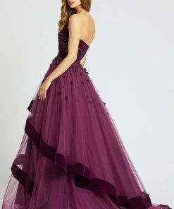 Mac Duggal - 66346H Velvet Trimmed Strapless Tiered Evening Gown