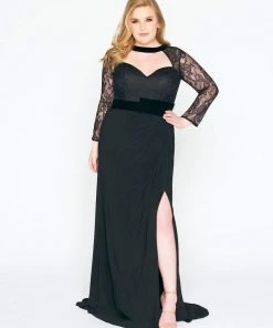 Mac Duggal - 67607F Lace Long Sleeve Fitted Dress With Train