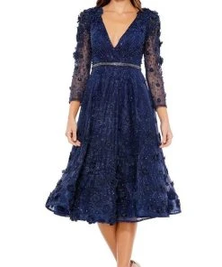 Mac Duggal - 67809 Lace Floral Low V Neck Dress