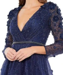 Mac Duggal - 67809 Lace Floral Low V Neck Dress