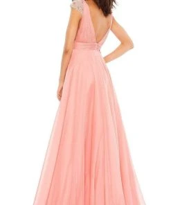 Mac Duggal - 67811 Beaded Sleeve Chiffon Slit Dress