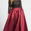 Mac Duggal - 77473F Sequined Lace Long Sleeve Satin Ballgown 1 Mac Duggal - 77473F Sequined Lace Long Sleeve Satin Ballgown