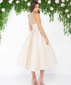 Mac Duggal - 79177D Sheer Jewel Neck Brocade Cocktail Dress