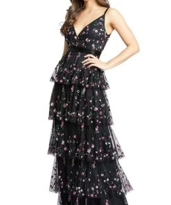Mac Duggal - 9062 Floral Beaded Tiered A-Line Dress