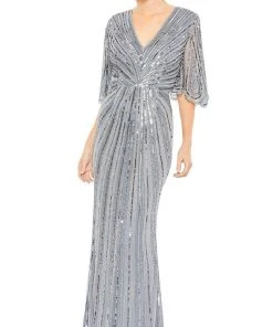 Mac Duggal 93583 - Short Bell Sleeves, Sequins, Full Back, Zipper Closure