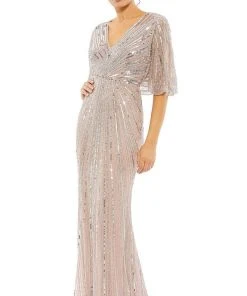 Mac Duggal 93583 - Short Bell Sleeves, Sequins, Full Back, Zipper Closure