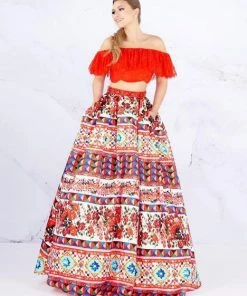 Mac Duggal Ballgowns - 40901H Two Piece Printed Pleated Ballgown