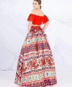 Mac Duggal Ballgowns - 40901H Two Piece Printed Pleated Ballgown