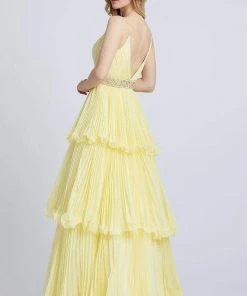 Mac Duggal Ballgowns - 48857H V Neck Beaded Waist Three-Tiered Gown