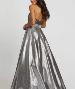 Mac Duggal Ballgowns - 48885H Sleeveless V Neck Jeweled Belt Ballgown