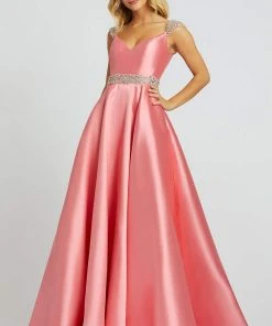 Mac Duggal Ballgowns - 67097H Crystal Beaded V Neck Satin Ballgown