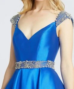 Mac Duggal Ballgowns - 67097H Crystal Beaded V Neck Satin Ballgown