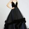 Mac Duggal Ballgowns - 67106H Deep V-neck Tiered Ballgown 1 Mac Duggal Ballgowns - 67106H Deep V-neck Tiered Ballgown
