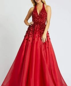 Mac Duggal Ballgowns - 67111H Beaded Floral Appliques Halter Neck Gown