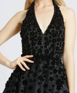 Mac Duggal Ballgowns - 67111H Beaded Floral Appliques Halter Neck Gown