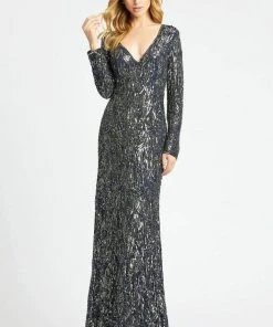 Mac Duggal - Beaded V-Neck Long Sleeves Sheath Gown 4578D - 1 Pc Midnight Blue In Size 16 Available 7 Mac Duggal - Beaded V-Neck Long Sleeves Sheath Gown 4578D - 1 Pc Midnight Blue In Size 16 Available