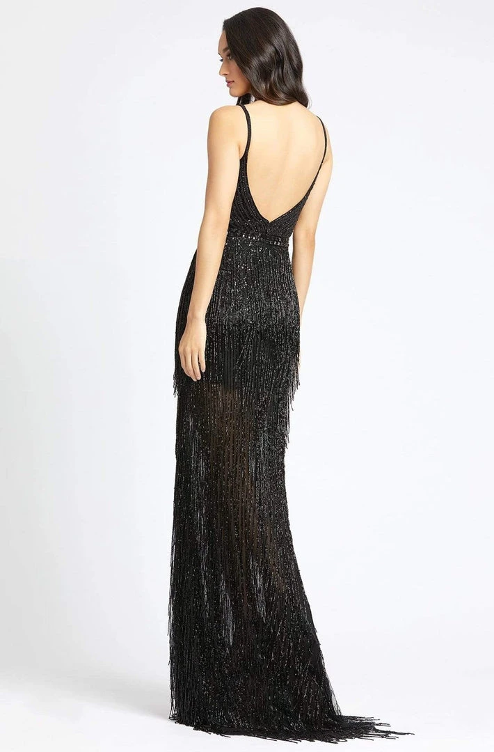 Mac Duggal Black White Red - 4738R Layered Fringe Deep V-neck Dress 4 Mac Duggal Black White Red - 4738R Layered Fringe Deep V-neck Dress