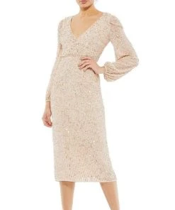 Mac Duggal Cocktail - 10764D Knee Length Sequined Sheath Dress