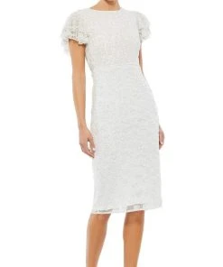 Mac Duggal Cocktail - 10827D Knee Length Flutter Sleeve Sequin Dress