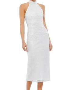 Mac Duggal Cocktail - 5531D High Halter Lattice Beaded Dress 9 Mac Duggal Cocktail - 5531D High Halter Lattice Beaded Dress