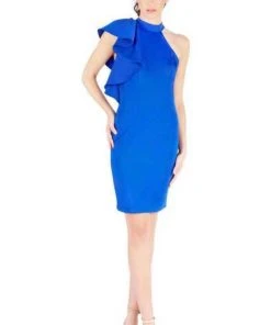 Mac Duggal Cocktail - 67619N High Halter Fitted Dress With Ruffle Wrap 9 Mac Duggal Cocktail - 67619N High Halter Fitted Dress With Ruffle Wrap