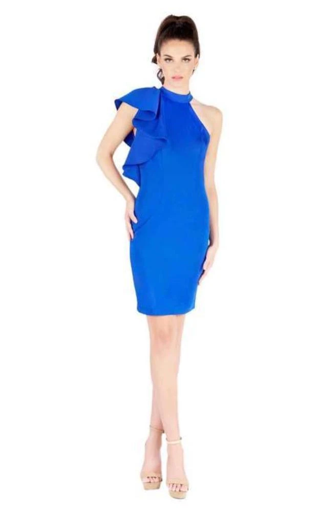 Mac Duggal Cocktail - 67619N High Halter Fitted Dress With Ruffle Wrap 5 Mac Duggal Cocktail - 67619N High Halter Fitted Dress With Ruffle Wrap