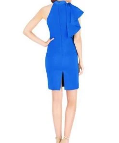 Mac Duggal Cocktail - 67619N High Halter Fitted Dress With Ruffle Wrap 10 Mac Duggal Cocktail - 67619N High Halter Fitted Dress With Ruffle Wrap