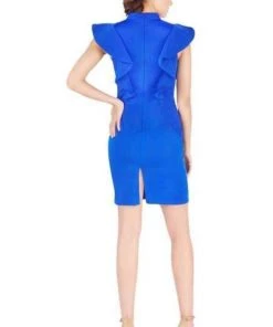 Mac Duggal Cocktail - 67650N Ruffled Cap Sleeve V-neck Fitted Dress 9 Mac Duggal Cocktail - 67650N Ruffled Cap Sleeve V-neck Fitted Dress