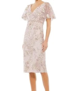 Mac Duggal Cocktail - 67909D Bell Sleeve Floral Midi Dress