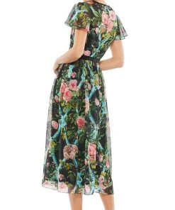 Mac Duggal Cocktail - 9149D Short Sleeve Beaded Waist Floral Dress