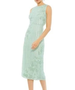 Mac Duggal Cocktail - 93592D Tea Length Beaded Jewel Dress 10 Mac Duggal Cocktail - 93592D Tea Length Beaded Jewel Dress