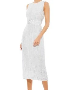 Mac Duggal Cocktail - 93597D Tea Length Geometric Beaded Dress