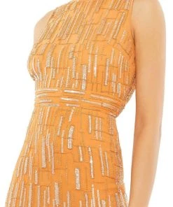 Mac Duggal Cocktail - 93597D Tea Length Geometric Beaded Dress