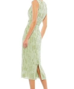 Mac Duggal Cocktail - 93597D Tea Length Geometric Beaded Dress