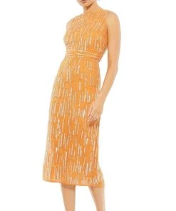 Mac Duggal Cocktail - 93597D Tea Length Geometric Beaded Dress