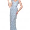 Mac Duggal Couture - 4726D Beaded V-Neck Fringed Evening Dress