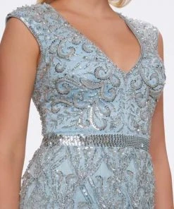 Mac Duggal Couture - 4726D Beaded V-Neck Fringed Evening Dress