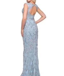 Mac Duggal Couture - 4726D Beaded V-Neck Fringed Evening Dress
