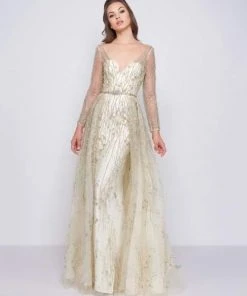 Mac Duggal Couture - 50553D Embellished V-neck Dress With Overskirt