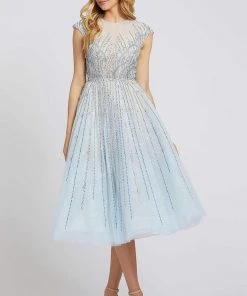 Mac Duggal Evening - 11112D Beaded Lace Tea Length A-line Dress